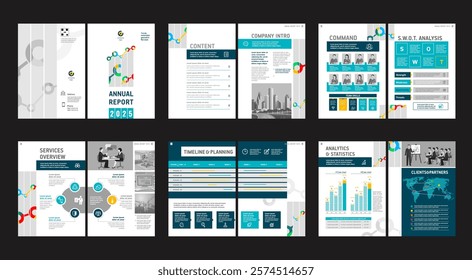 Brochure creative design. Multipurpose universal template, include cover, back and inside pages. Trendy minimalist flat geometric design. Vertical book a4 format.