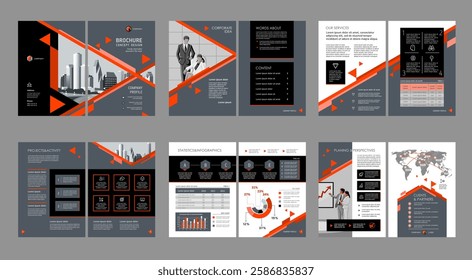 Brochure creative design. Multipurpose universal template, include cover, back and inside pages. Trendy minimalist flat geometric design. Vertical book a4 format.