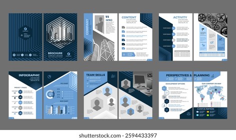 Brochure creative design. Multipurpose universal template, include cover, back and inside pages. Trendy minimalist flat geometric design. Vertical book a4 format.