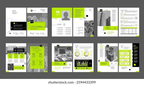 Brochure creative design. Multipurpose universal template, include cover, back and inside pages. Trendy minimalist flat geometric design. Vertical book a4 format.