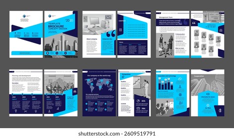 Brochure creative design. Multipurpose universal template, include cover, back and inside pages. Trendy minimalist flat geometric design. Vertical book a4 format.