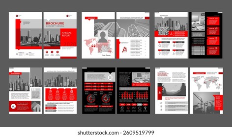 Brochure creative design. Multipurpose universal template, include cover, back and inside pages. Trendy minimalist flat geometric design. Vertical book a4 format.