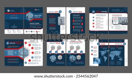 Brochure creative design. Multipurpose universal template, include cover, back and inside pages. Trendy minimalist flat geometric design. Vertical a4 format.