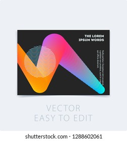 Brochure with dark neon style, creative design of catalog cover, flyer in A4 with colourful geometric shapes for night club, promotion, advertisement, event, fun. Black background.