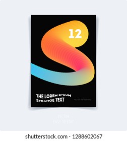 Brochure with dark neon style, creative design of catalog cover, flyer in A4 with colourful geometric shapes for night club, promotion, advertisement, event, fun. Black background.