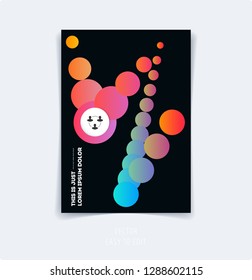 Brochure with dark neon style, creative design of catalog cover, flyer in A4 with colourful geometric shapes for night club, promotion, advertisement, event, fun. Black background.
