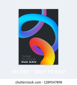 Brochure with dark neon style, creative design of catalog cover, flyer in A4 with colourful geometric shapes for night club, promotion, advertisement, event, fun. Black background.