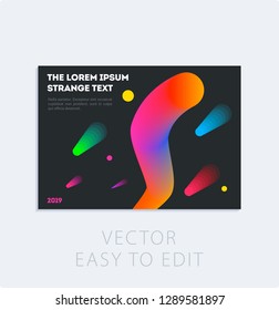Brochure with dark neon style, creative design of catalog cover, flyer in A4 with colourful geometric shapes for night club, promotion, advertisement, event, fun. Black background.