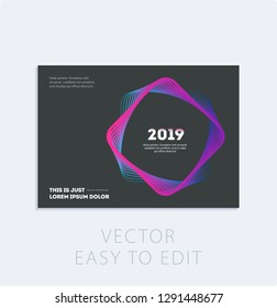 Brochure with dark neon style, creative design of catalog cover, flyer in A4 with colourful geometric lines for night club, promotion, advertisement, event, fun. Black background.