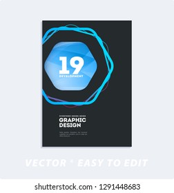Brochure with dark neon style, creative design of catalog cover, flyer in A4 with colourful geometric lines for night club, promotion, advertisement, event, fun. Black background.