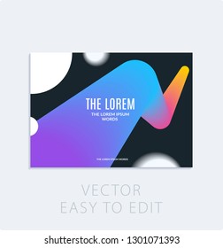 Brochure with dark neon style, creative design of catalog cover, flyer in A4 with colourful soft circles for night club, promotion, advertisement, event, fun. Black background.
