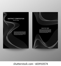 Brochure design a4. Abstract composition. Information banner. A set of page. Modern vector page. Ad flange. Abstract wave element for design. Black and White.