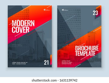 Brochure Design. A4 Cover Template for Brochure, Report, Catalog, Magazine. Layout with Bright Color Shapes and Abstract Photo on Background. Modern Brochure concept