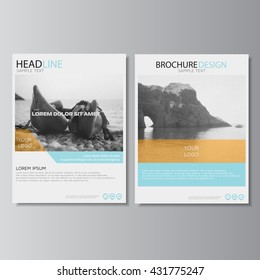 Brochure design. Annual report layout, flyer template. Leaflet layout. Magazine cover, poster template. Brochure template. Leaflet design. Presentation template. Vector Sea photo.