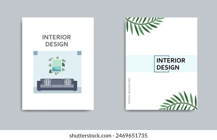 Brochure design, catalogue, magazine, flyer mockup, modern room decoration concept with plant leaves included.