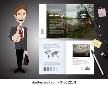 Brochure design concept with business man character-modern