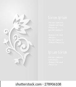 Brochure design with copyspace and abstract paper flower with soft shadow