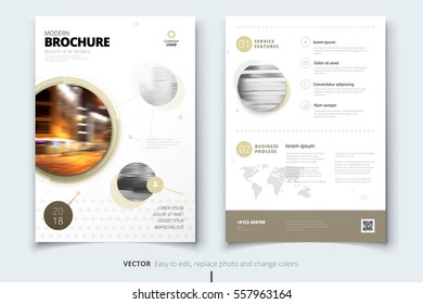 Brochure design. Corporate business report cover, brochure or flyer design. Leaflet presentation. Brochure with abstract circle, round shapes background. Modern poster magazine, layout, template. A4 