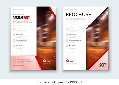 Brochure design. Corporate business template for brochure report, catalog, magazine. Layout with red modern elements and urban style photo. Creative poster, booklet, flyer or banner concept
