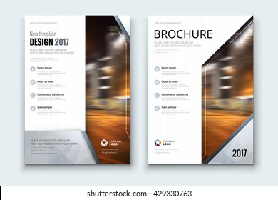 Brochure design. Corporate business template for brochure report, catalog, magazine. Layout with silver modern elements and urban style photo. Creative poster, booklet, flyer or banner concept