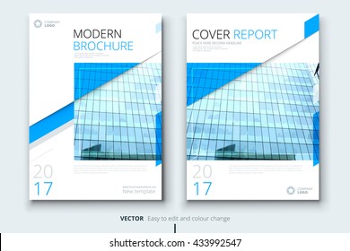 Brochure design. Corporate business template for brochure report, catalog, magazine. Layout with blue modern elements and urban style photo. Creative poster, booklet, flyer or banner concept