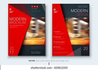 Brochure design. Corporate business template for annual report, catalog, magazine. Layout with red modern elements and urban style photo. Creative poster, booklet, leaflet, flyer or banner concept