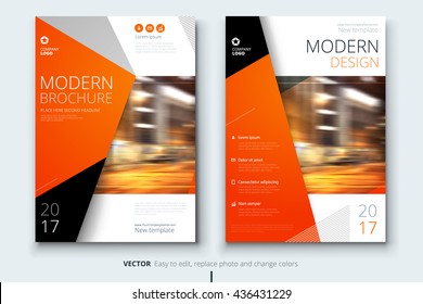 Brochure design. Corporate business template for annual report, catalog, magazine. Layout with orange modern elements and urban style photo. Creative poster, booklet, leaflet, flyer or banner concept