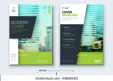 Brochure design. Corporate business template for annual report, catalog, magazine. Layout with modern green elements and urban style photo. Creative poster, booklet, leaflet, flyer or banner concept