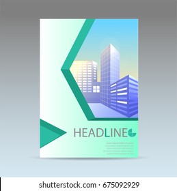 Brochure design. Corporate business template for annual report, catalog, magazine. Layout with modern biege elements and urban style photo. Creative poster, booklet, leaflet, flyer or banner concept