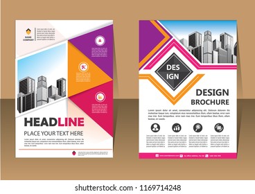 Brochure design, cover modern layout, annual report, poster, flyer in A4 with colorful triangles, geometric shapes for tech, science, market with light background