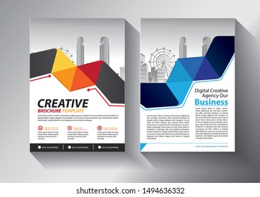 Brochure design, cover modern layout, annual report, poster, flyer in A4 with colorful triangles, geometric shapes for tech, science, market with light background