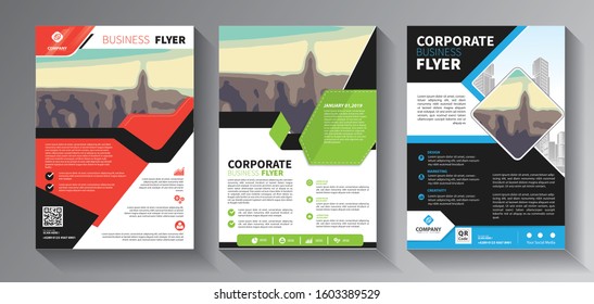 Brochure design, cover modern layout, annual report, poster, flyer in A4 with colorful triangles, geometric shapes for tech, science, market with light background