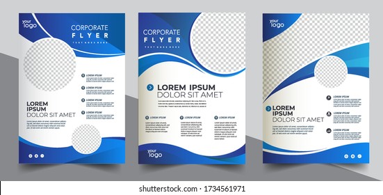 Brochure design, cover modern layout, annual report, poster, flyer in A4 with blue triangles	