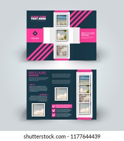 Brochure design. Creative tri-fold template. Abstract geometric background leaflet layout. Blue and pink color vector illustration.