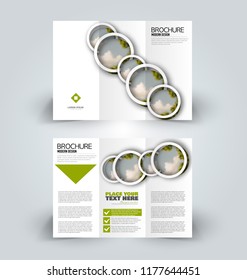 Brochure design. Creative tri-fold template. Abstract geometric background leaflet layout. Green color vector illustration.