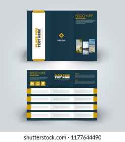 Brochure design. Creative tri-fold template. Abstract geometric background leaflet layout. Blue and orange color vector illustration.