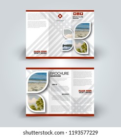 Brochure design. Creative tri-fold template. Abstract geometric background leaflet layout. Red color vector illustration.