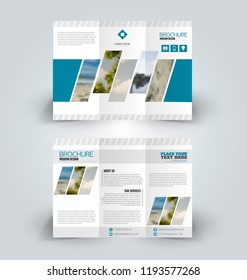 Brochure design. Creative tri-fold template. Abstract geometric background leaflet layout. Blue color vector illustration.