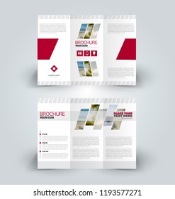 Brochure design. Creative tri-fold template. Abstract geometric background leaflet layout. Red color vector illustration.