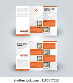Brochure design. Creative tri-fold template. Abstract geometric background leaflet layout. Orange color vector illustration.