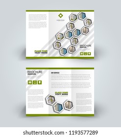 Brochure design. Creative tri-fold template. Abstract geometric background leaflet layout. Green color vector illustration.
