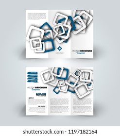 Brochure design. Creative tri-fold template. Abstract geometric background leaflet layout. Blue color vector illustration.