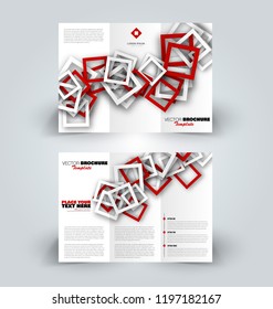 Brochure design. Creative tri-fold template. Abstract geometric background leaflet layout. Red color vector illustration.