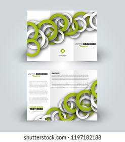 Brochure design. Creative tri-fold template. Abstract geometric background leaflet layout. Green color vector illustration.