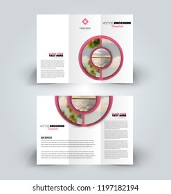 Brochure design. Creative tri-fold template. Abstract geometric background leaflet layout. Red color vector illustration.