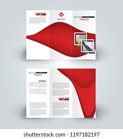 Brochure design. Creative tri-fold template. Abstract geometric background leaflet layout. Red color vector illustration.