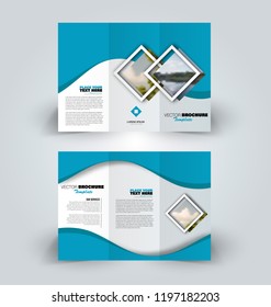 Brochure design. Creative tri-fold template. Abstract geometric background leaflet layout. Blue color vector illustration.