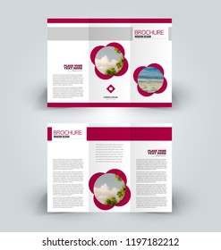 Brochure design. Creative tri-fold template. Abstract geometric background leaflet layout. Red color vector illustration.