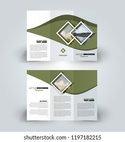 Brochure design. Creative tri-fold template. Abstract geometric background leaflet layout. Green color vector illustration.