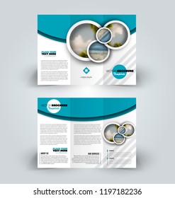 Brochure design. Creative tri-fold template. Abstract geometric background leaflet layout. Blue color vector illustration.